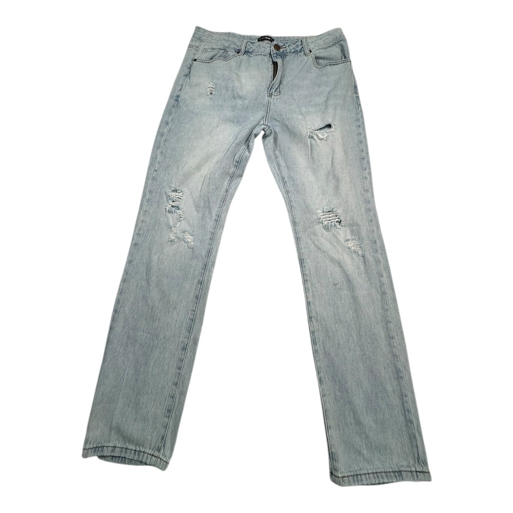 Fashion Nova Men‎ Jeans Size 36 Light Wash Distressed Ripped Straight Leg Denim